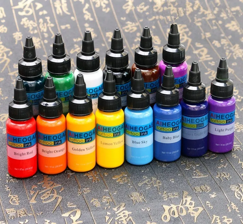 14 Flessen Professionele Tattoo Inkten Supply 1 Oz Zwarte Tatoeages Inkt 30 Ml Kleur Pigment Voor Tatto Permanente Make-Up accessoires