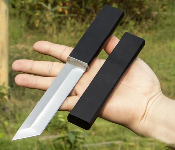 High Quality Japan Straight Knife D2 Tanto Point Satin Blade Ebony Handle Fixed Blade Knives With Wood Sheath Gift knife