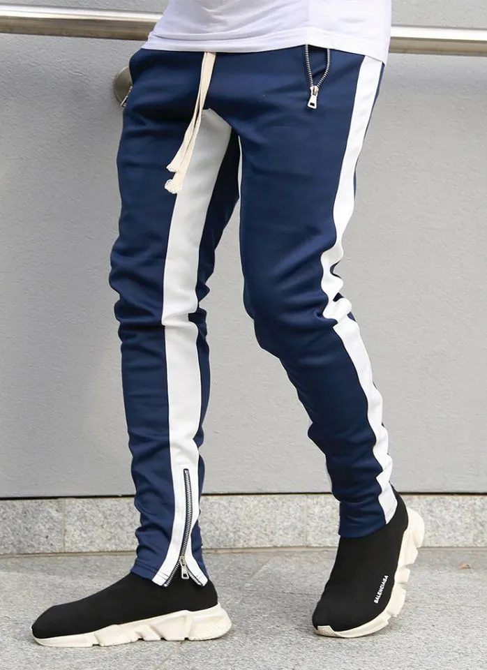 NZSALE | Pro West Mens Fleece Skinny Track Pants Jogger Gym Casual Sweat  Trackies Warm Trousers - Black/White Stripe