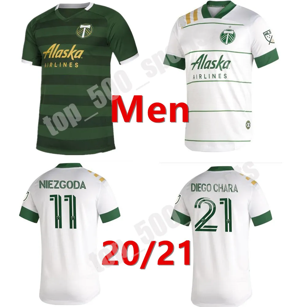 Novo 2020 2021 MLS Portland Timbers Home Futebol Jerseys 20 21 Blanco Chara Valentin Valeri Homens Football Jersey Camisas