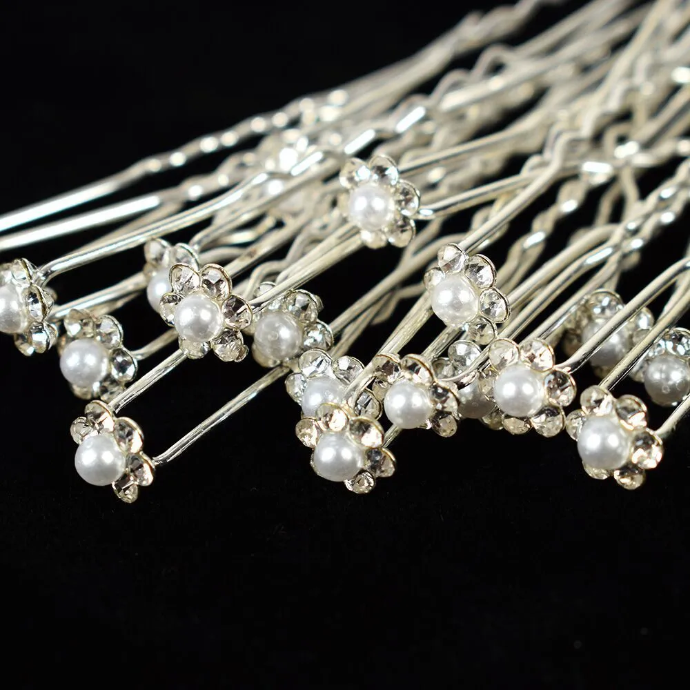 2020 vente en gros 20 pièces accessoires de mariage épingles à cheveux en perles de mariée fleur cristal perle strass épingles à cheveux clips demoiselle d'honneur femmes bijoux de cheveux