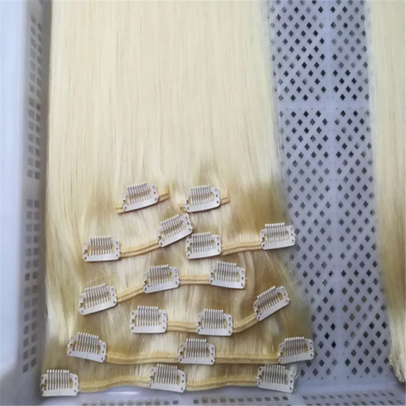 Clip dritta setosa nelle estensioni dei capelli umani 160g Capelli remy indiani brasiliani per testa piena, DHL gratuito