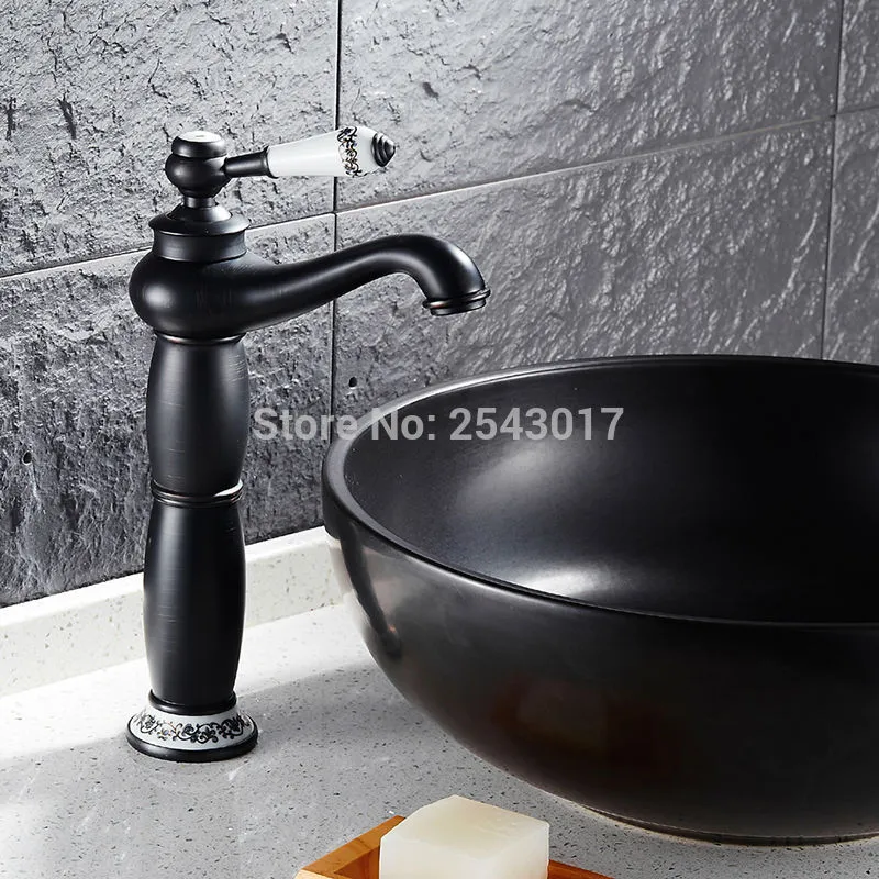 Torneira misturadora para lavatório alto para banheiro com acabamento em bronze preto base cerâmica para lavatório misturador para lavatório de água quente e fria montado no convés ZR262