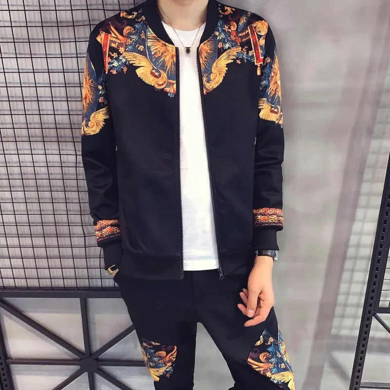 Trainingspak Heren Mens Printed Slim Jacket Suit New Fashion Cardigan Sports Suit Coat Autumn Tracksuit For Men Moda Hombre 2020