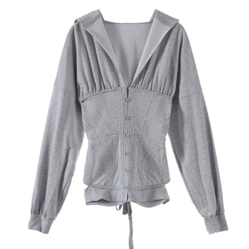 トップス 2000Archives CORSET JERSEY HOODIE Corseted Hoodies Fashion Trend Streetwear Style 2024