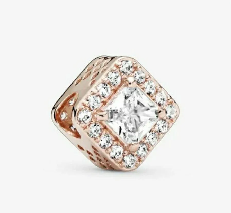 925 Srebrne koraliki musujące rose Gold Square Charms Rranselet pasuje do europejskich bransoletek biżuterii w stylu Pandora