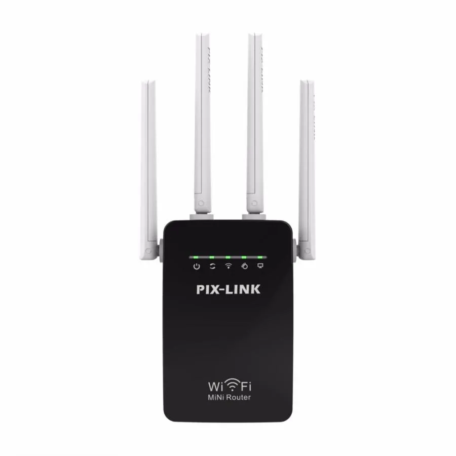 Pixlink 300 Mbps WiFi Tekrarlayıcı Bulucular 2.4 GHz 300 m Kablosuz Mini Yönlendirici Genişletici ile 4 Harici Antenler 802.11n / B / G WR09