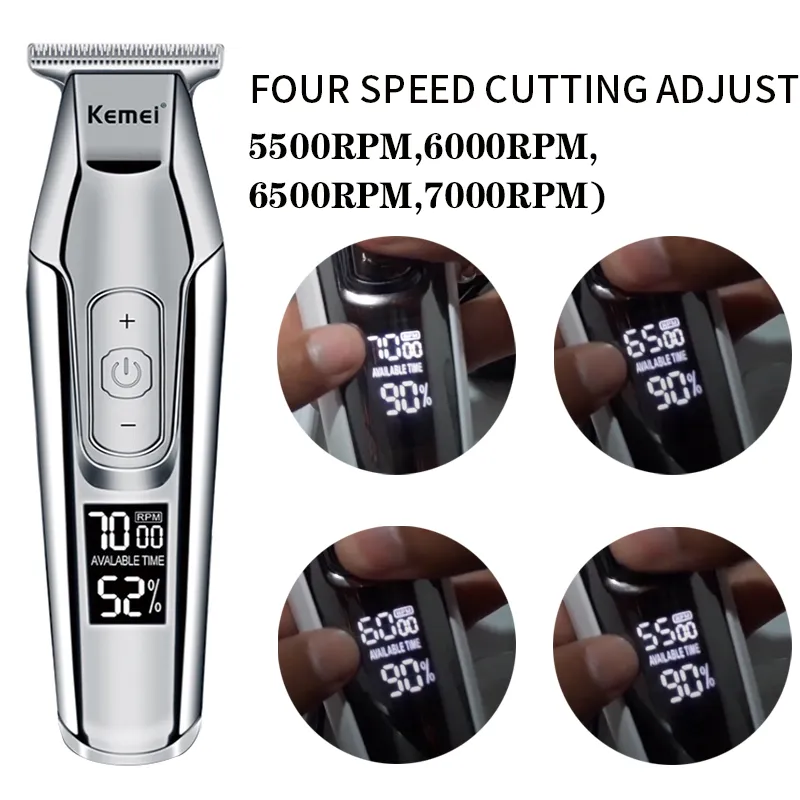 Kemei Profissional Hair Clipper Beard Trimmer Men's Hair Trimmer LCD Digital Display 0mm Corte De Cabeleireiro Elétrico Razor 5