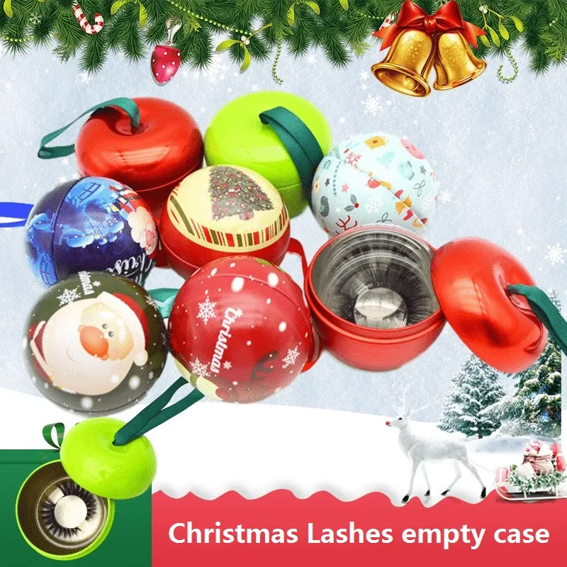 Jul Iron Eyelashes Box Santa Claus Apple Mini Boxs för False Eyelash Små present Förseglade Runda Lash Boxes