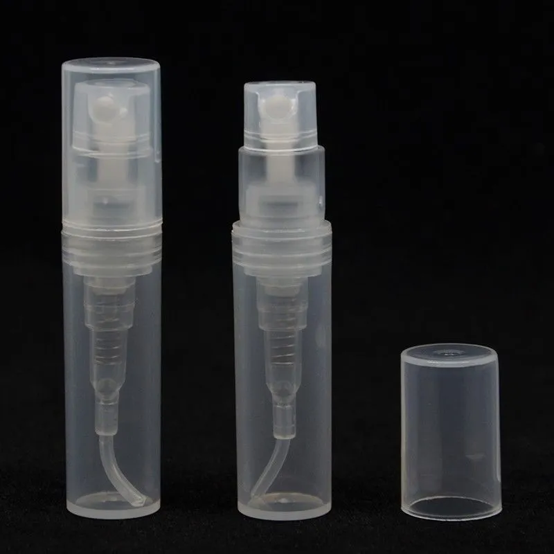 2000pcs 2 ml 3ml 5ml Mini plástico pulverizador Perfume Colutório Atomizador Limpar recarregáveis ​​Bomba Toner de spray vazia Tubo Frasco de óleo de viagem