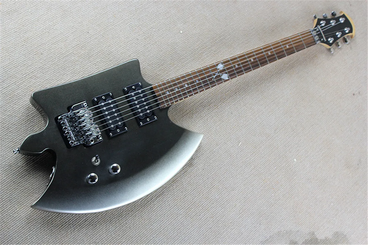 Axe Shape Body Electric Guitar with Tremolo Bridge,Chrome Hardware,Rosewood Fingerboard,HH Pickups,can be customized