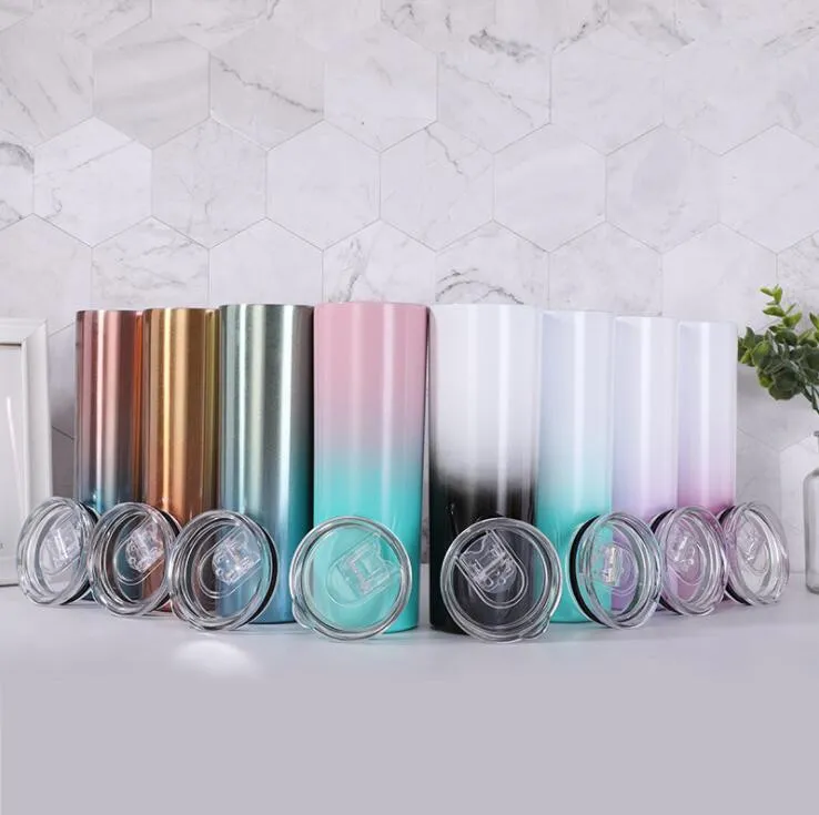 Gradient Skinny Tumblers Stainless Steel Tumblers Travel Mug Vacuum Insulated Beer Coffee Mugs with Lid Outdoor 20oz Water Bottle HHF1673