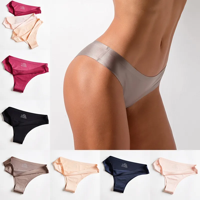 Seamless Invisible Thongs for Women, Sexy Briefs, T-Back Underpants,  G-String Clothes Lingeries, Ice Silk Panties