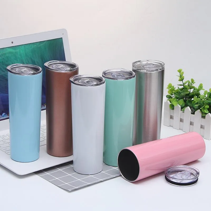 Hot 20oz Sublimation Skinny Tumbler Stainless Steel Tumbler DIY Straight Cups Vacuum Insulated 600ml Car Cup
