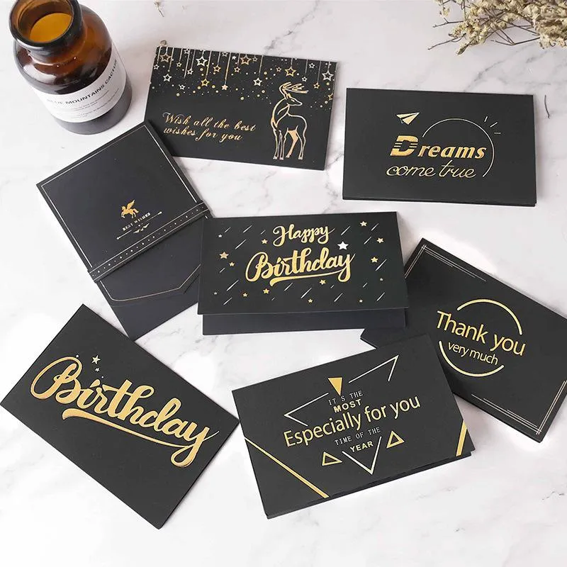 Cartes dorées noires estampées à chaud, carte de remerciement pour mariage, anniversaire, noël, Festival de Thanksgiving, carte d'invitation de vœux professionnelle