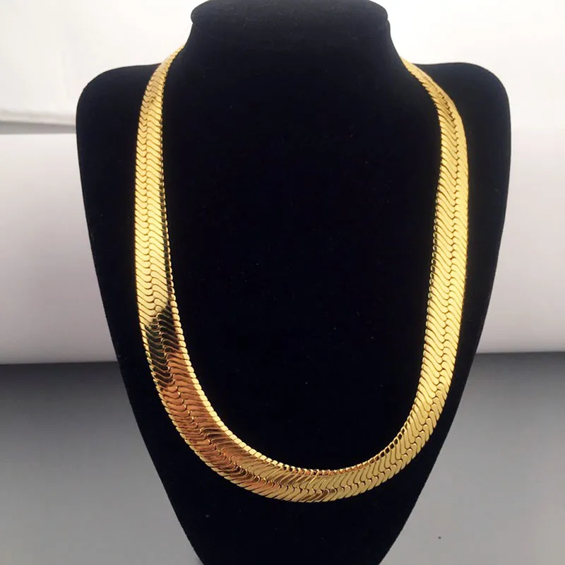 Chains High Quality 75CM*10MM Hip Hop Mens Herringbone Chain Golden Necklace Rapper Chunky Boys NightClub DJ Jewelry