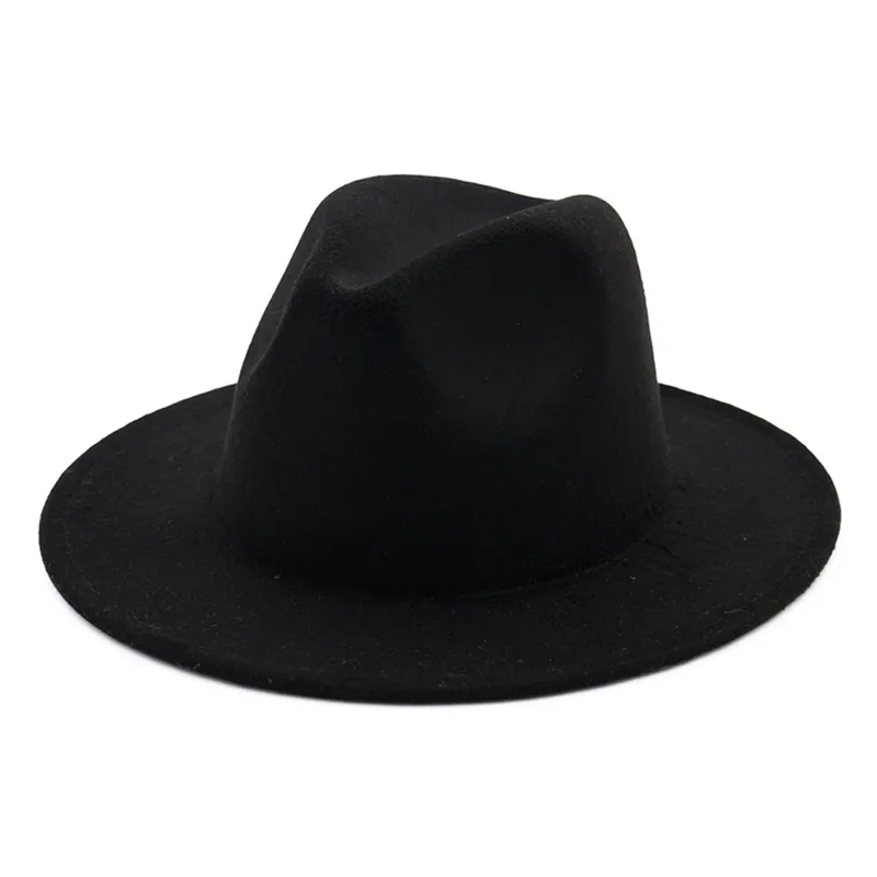 Szeroki Brim Proste Top Hat Panama Solid Color Fild Fedoras Hat dla mężczyzn Kobiety Sztuczna Wełna Mieszanka Jazz Cap