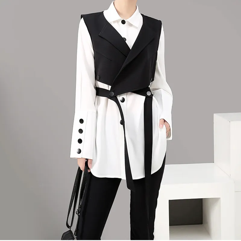 Vestido Design Sentido E Long Sleeve Shirt Suit Vest Professional Coréia do Sul East Gate Outono Inverno novas mulheres