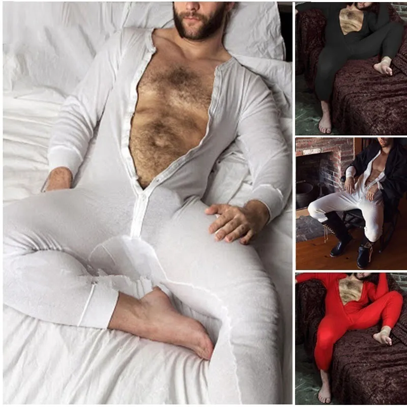 Pigiama da uomo sexy da notte da uomo, intimo elasticizzato, pigiama da notte, confortevole e morbido, manica lunga, YJL88