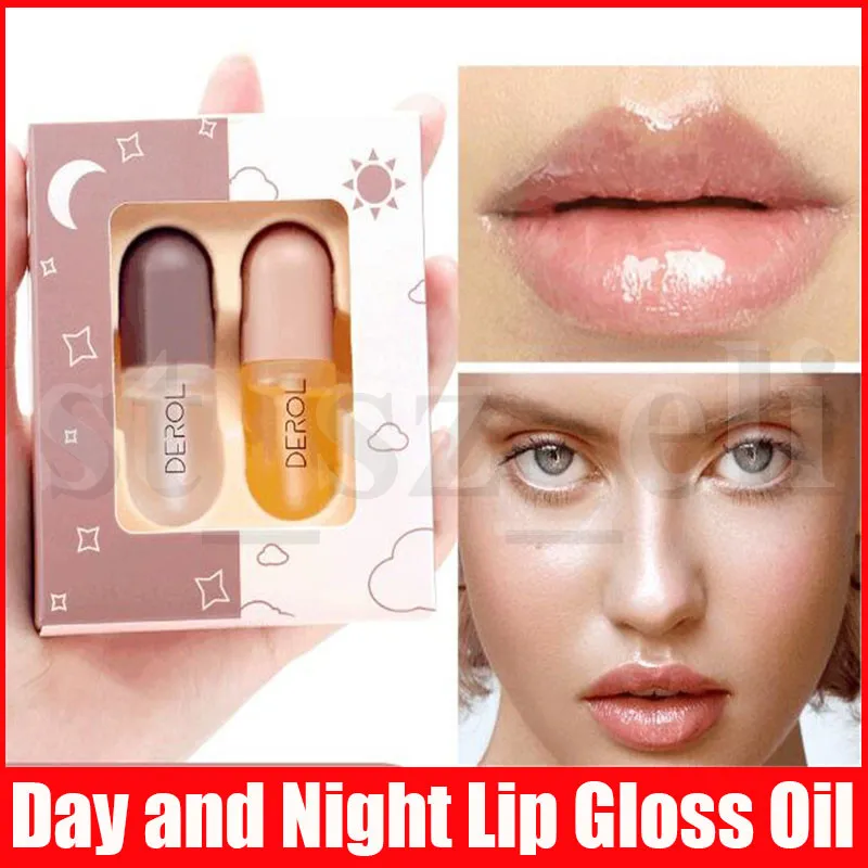 DEROL Nemlendirici Dolgunlaştırıcı Lip Gloss Dudak Dolgunlaştırıcı Madeni Yağ Dudak Extreme Volume Essence Besleyici Dudaklar Gündüz ve Gece Serum 2pcs / set