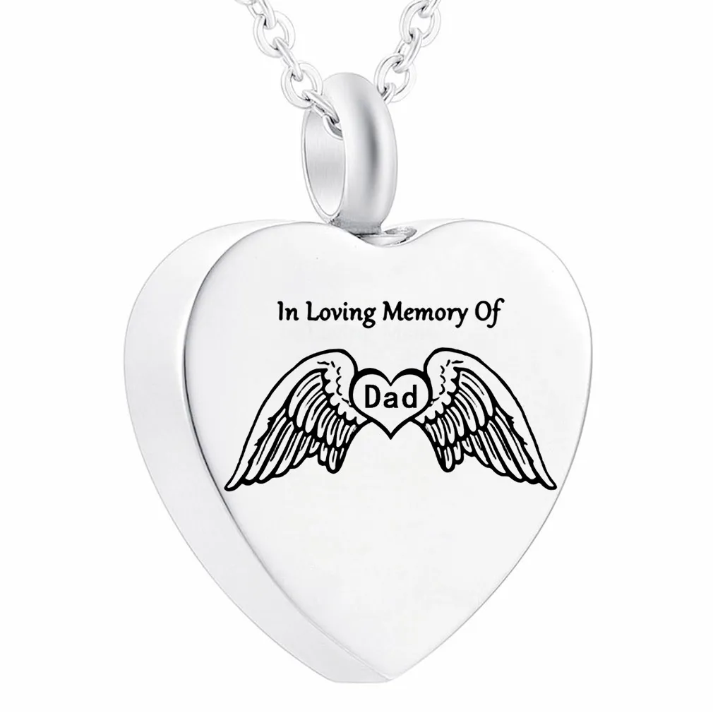 In Memory Of Dad Type Angel Wings Ashes Jewelry Necklace Cremation Pendant with Pretty Package Bag