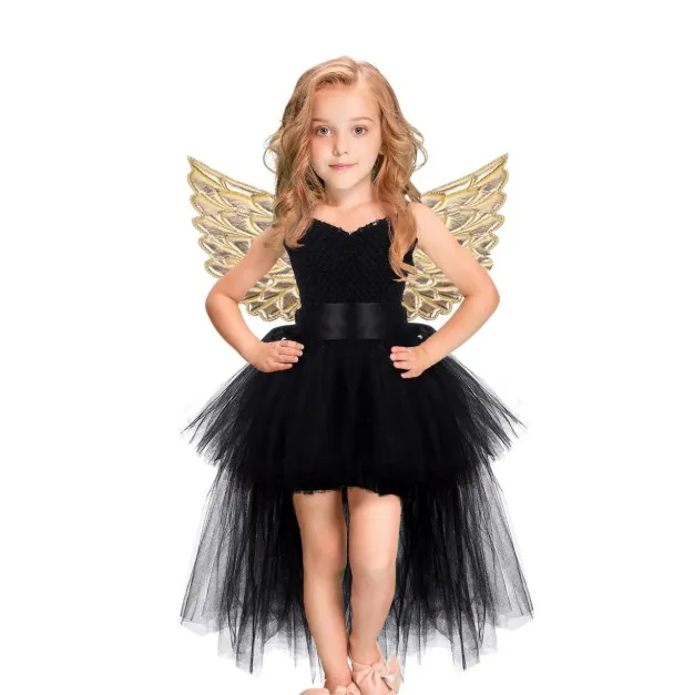 Halloween Princess Dress Birthday Party Cosplay Angel Sukienki Dzieci Mesh Tutu Spódnica Różowy Koronki Sling Costume Dla Dziewczyn