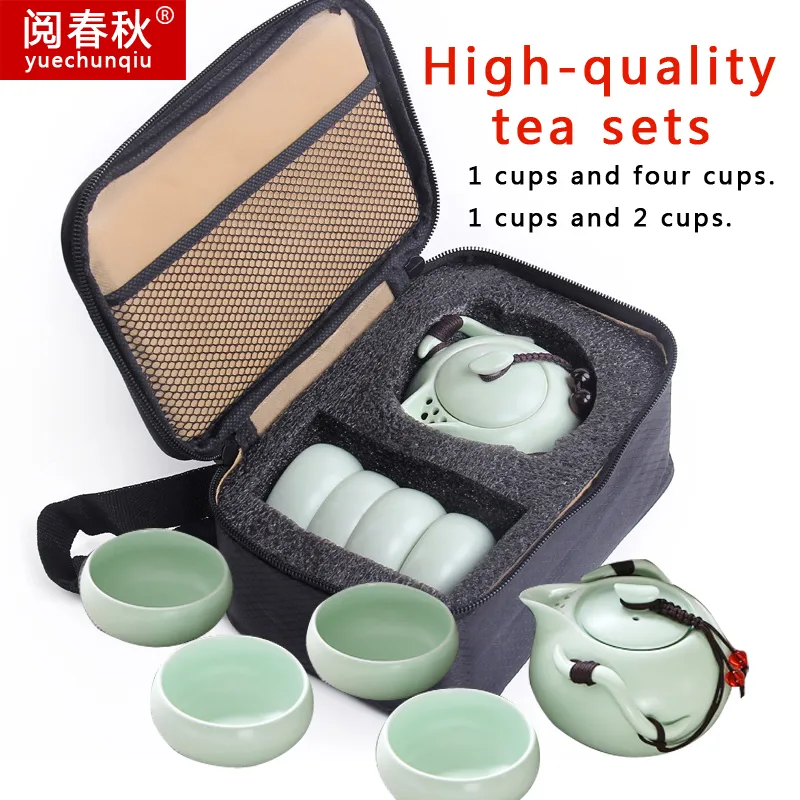 Pingouin portatif de thé de Kungfu Gongfu de cru chinois/japonais fait à la main, un pot, ensemble de thé de voyage de quatre tasses, théière, tasse de thé, théière, tasse de thé