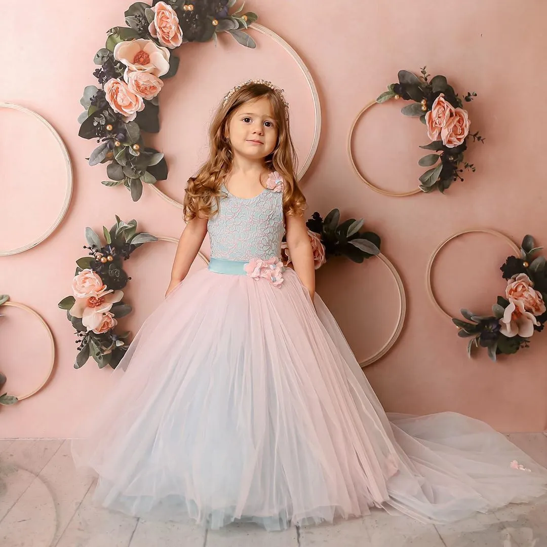 Handmade Lace Flower Girl Ballgown Dress Vintage Style For