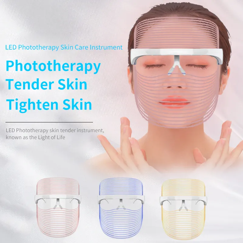 3 Cores LED Máscara facial Cuidados com a pele Remoção de rugas Instrumento fóton Clareamento facial Beleza Tratamento SPA Fototerapia