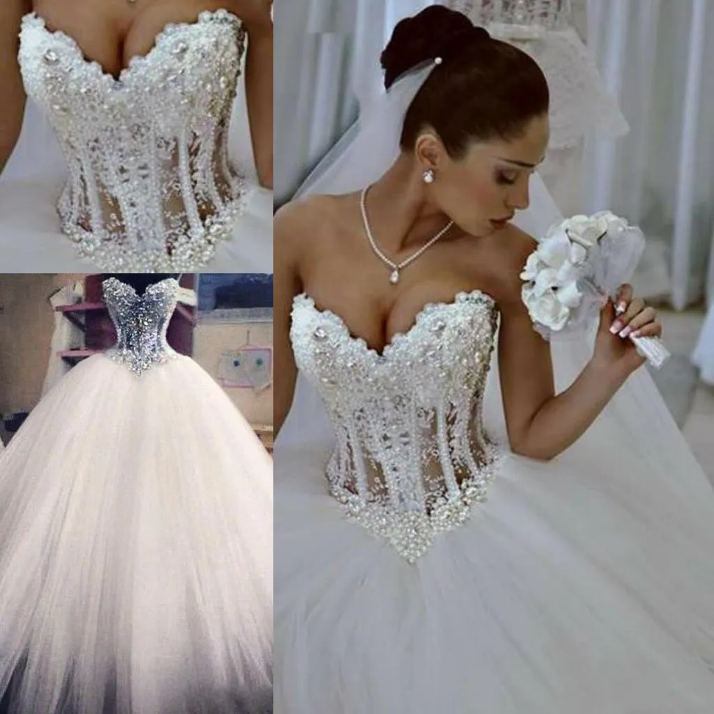 Luxurious Princess Ball Gown Beaded Wedding Dresses Saudi Arabian Dubai Sweetheart Formal Bride Bridal Gowns Custom Made