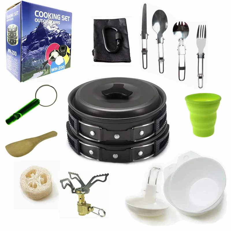 18 stks Camping Cookware Kit Outdoor Aluminium Legering Koken Set Draagbare Pan Pot Traveling Wandelen Picknick Servies Equipments VT1636