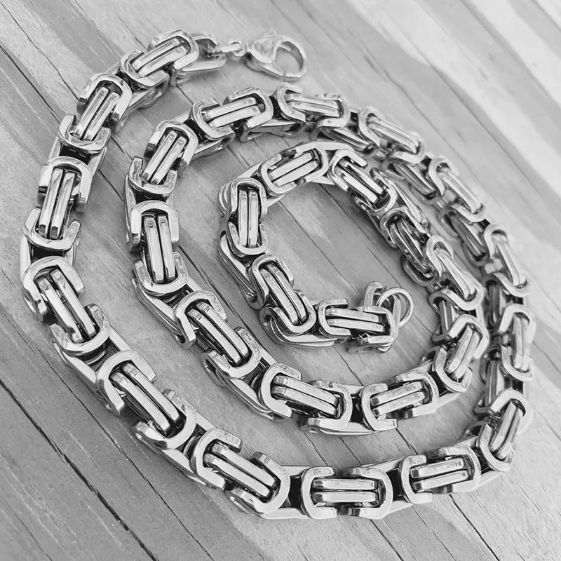 Punk byzantine kedjor silver halsband rostfritt stål halsband armband sätta långt halsband för kvinnor mode smycken gåvor