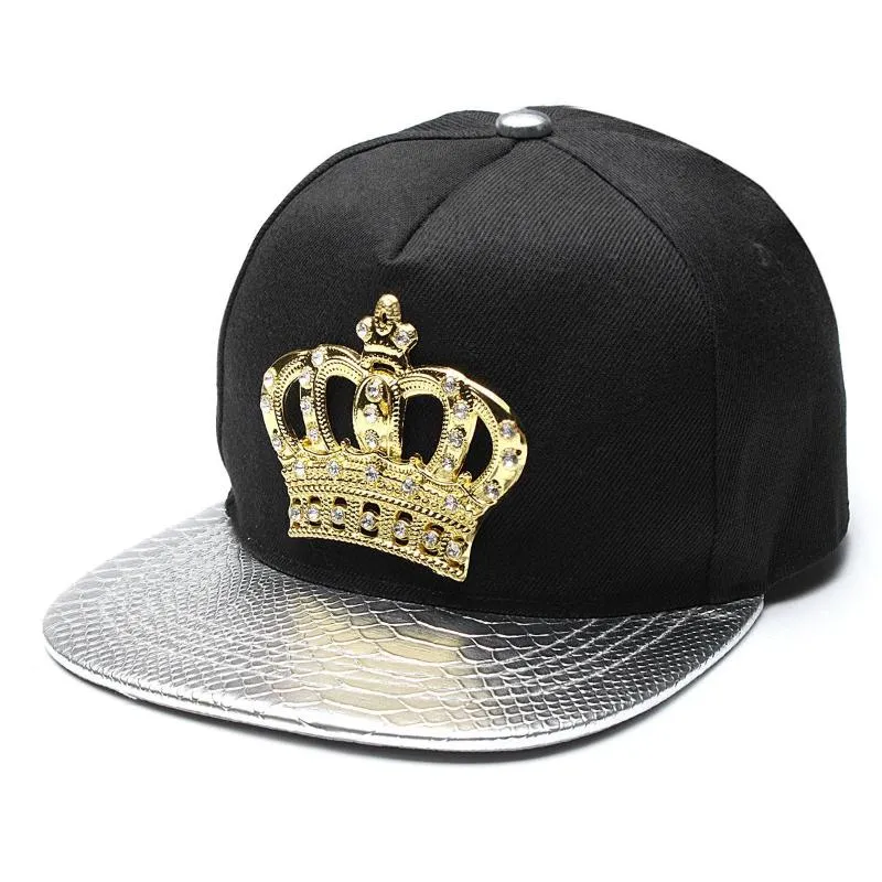 Mens Womens Snapback Hat KING Crown Baseball Caps Adjustable Hip Hop Hats Black Summer Peaked Rhinestone Crystal Sun Cap1205W