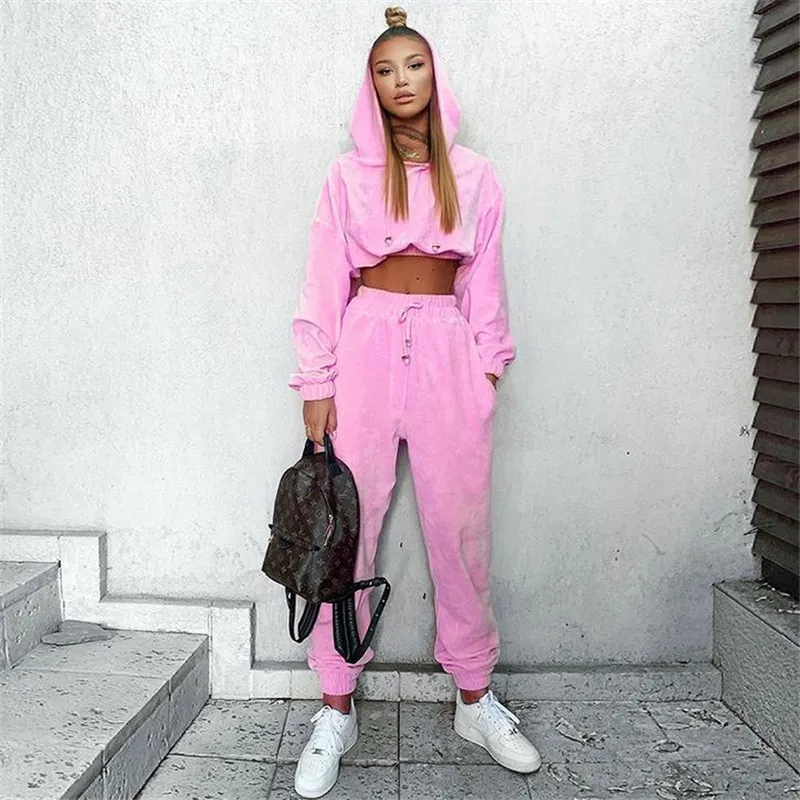 Womens Fleece Tracksuit Set With Pink Hoodie Womens And Elastic