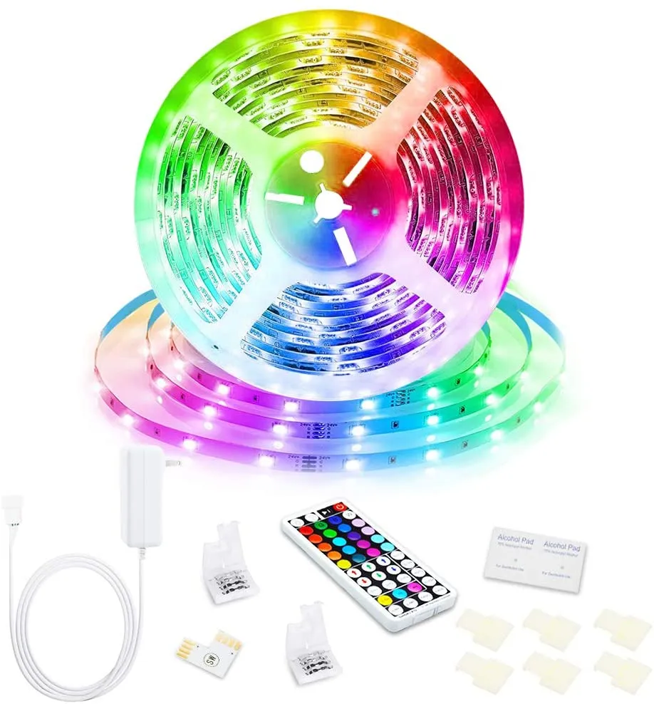 RGB LED 스트립 빛 5050 5m 10m IP20 LED 라이트 RGB LED 테이프 LED 리본 유연한 44Key IR 컨트롤러 DC24V 어댑터 세트