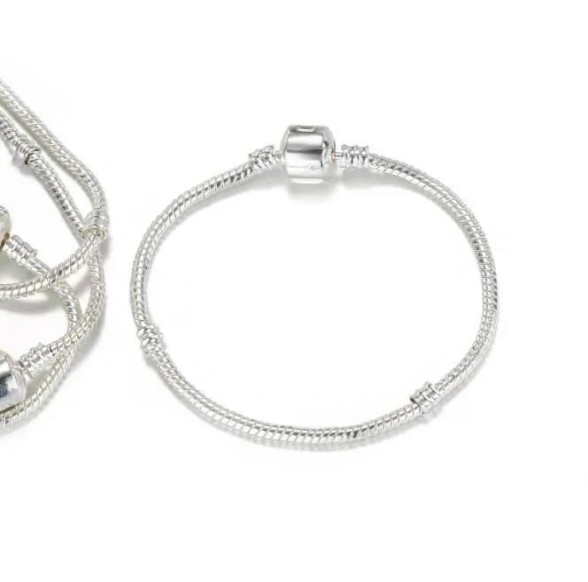 3mm 15-23cm 925 Silverarmband 3mm Snake Chain Fit Pandora Charm Bead Bangle Bracelet DIY Smycken Gift för Män Kvinnor