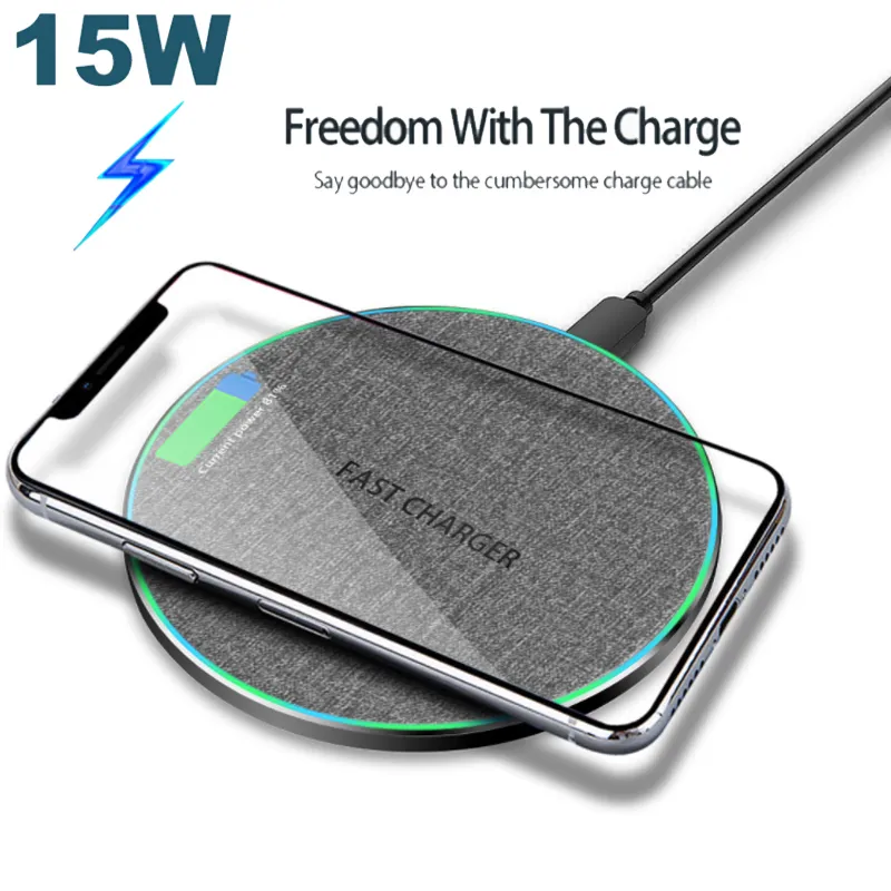 Chargeur sans fil en tissu Qi 15W pour iPhone 12 11 Pro Xs Max X Xr Pad de charge rapide