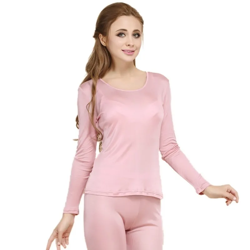 100% Real Silk Women's Long Johns Set Ladies Warm Clothing Femme Thermal Underwear Sets Female Body Suits Women Long Johns 201124