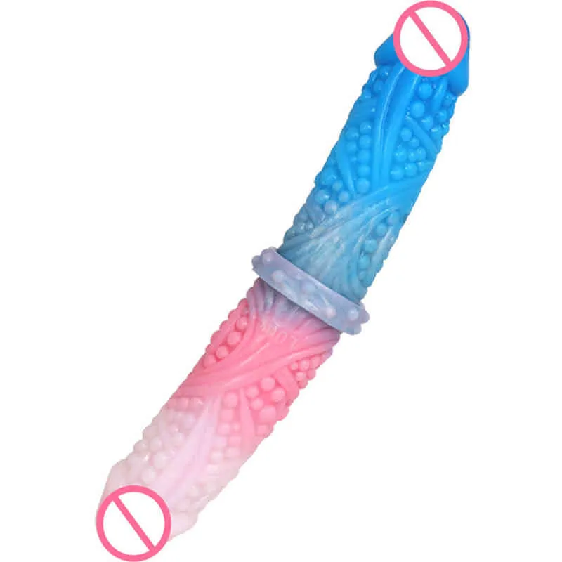 Nxy Dildos 1pc New Colorful Whole Body Granular Double Head Dildo Soft Liquid Silicone Anal Plug Sex Toys for Women Lesbian Products 0105