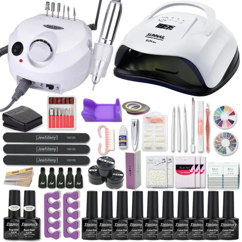 Nail Art Kits Manicure Set Acrylic med 120/80 / 54W Lampa 35000RPM Drillmaskin Välj gelpolska verktyg