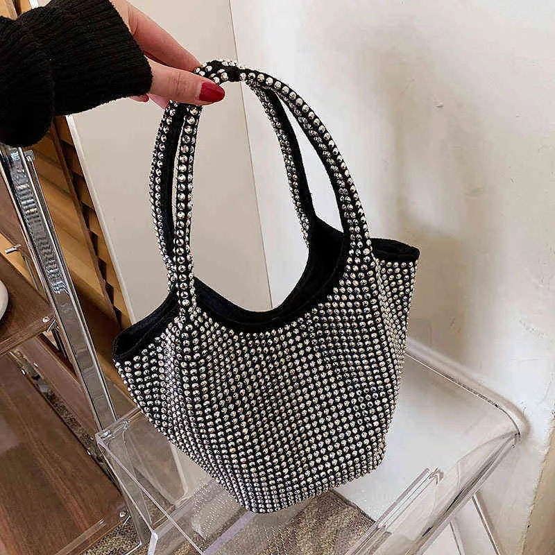 Sacs à provisions de luxe brillant diamants fourre-tout pour les femmes à la mode s Designer Party dîner sacs à main noir argent dames sac seau 8164 220314