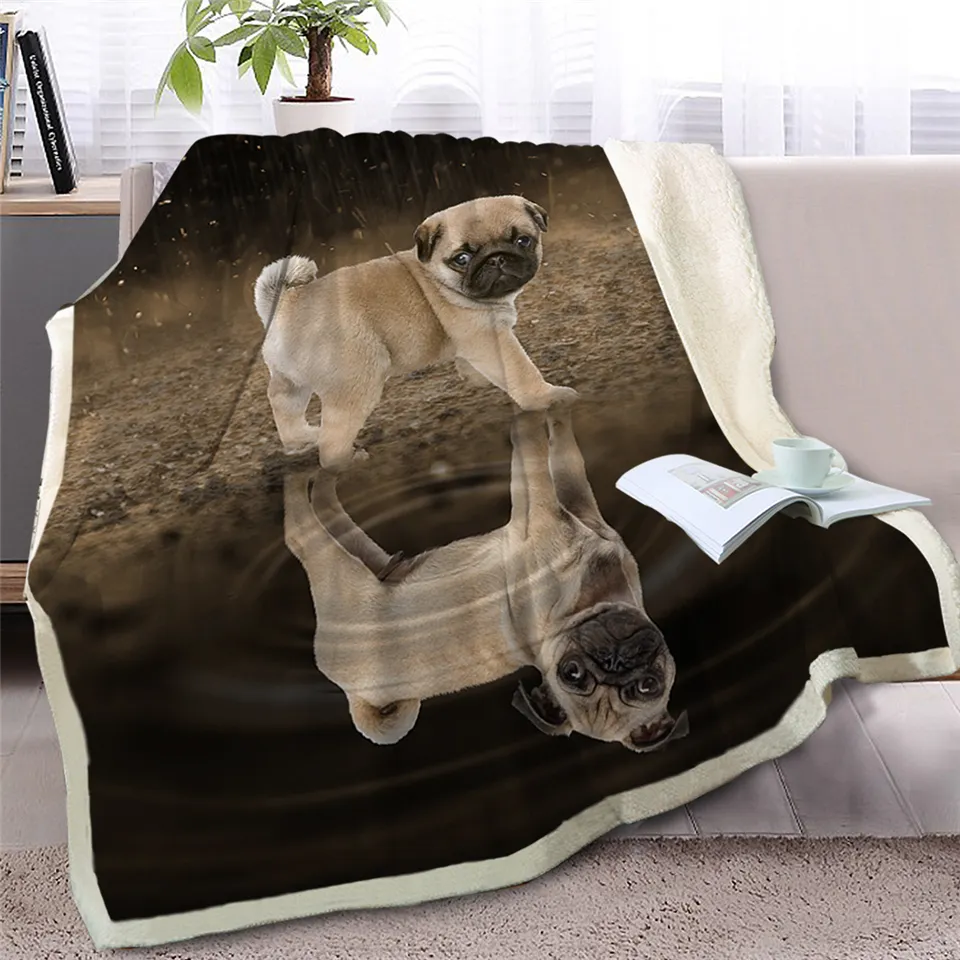 BlessLiving Pug Sherpa Pet Photo Blanket On Beds Animal Throw Pet