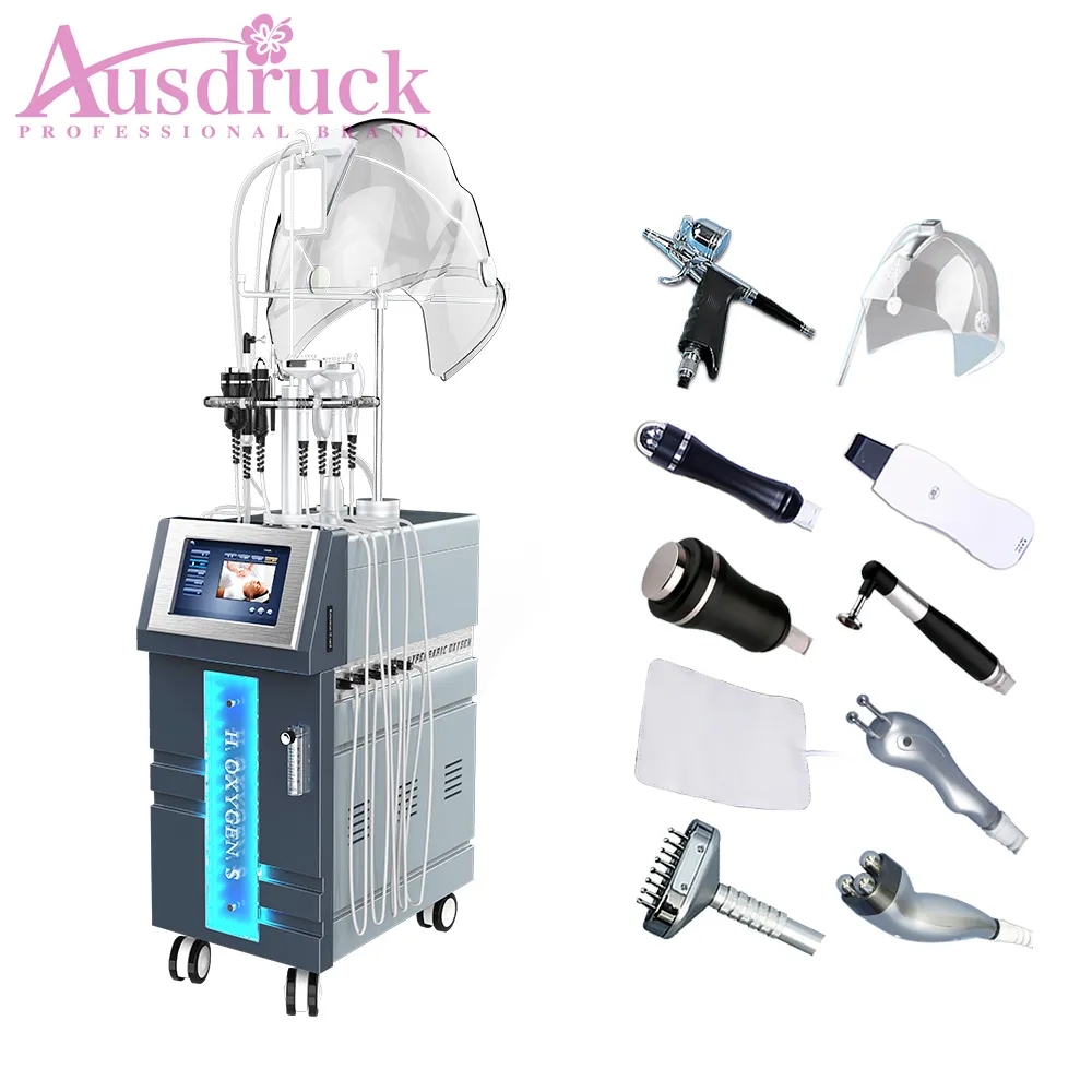 EUROPA belastingvrij 98% pure zuurstofinjector water nevel spa foton bio foto-elektrische PDT led gezichtsmasker RF huid scrubber therapie echografie schoonheid apparatuur CE