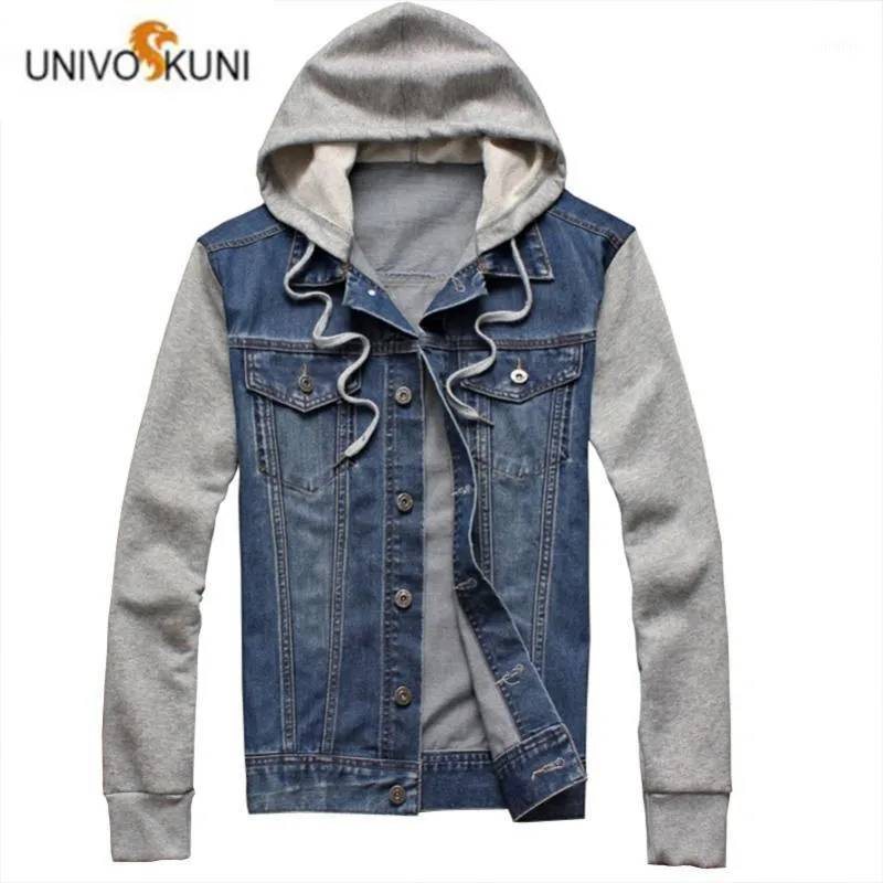 Männer Jacken UNIVOS KUNI 2021 Männer Casual Jacke Hoode Denim Mantel Mode Chet Tasche Outwear Slim Fit Männliche Jungen Große größe 5XL J6211