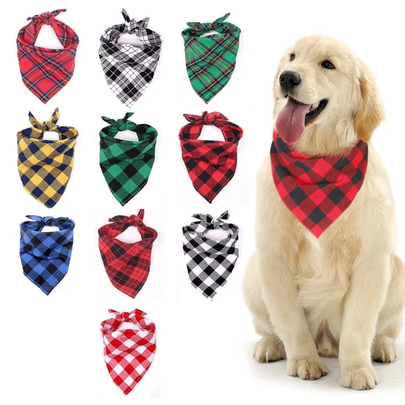 Dog Apparel Bandana Christmas Plaid Single Layer Huisdier Sjaal Driehoek Bibs Kerchief Bib voor Kleine Medium Grote Honden Kerstmis Verjaardagscadeau Vierkant Verstelbaar voor Puppy Cat