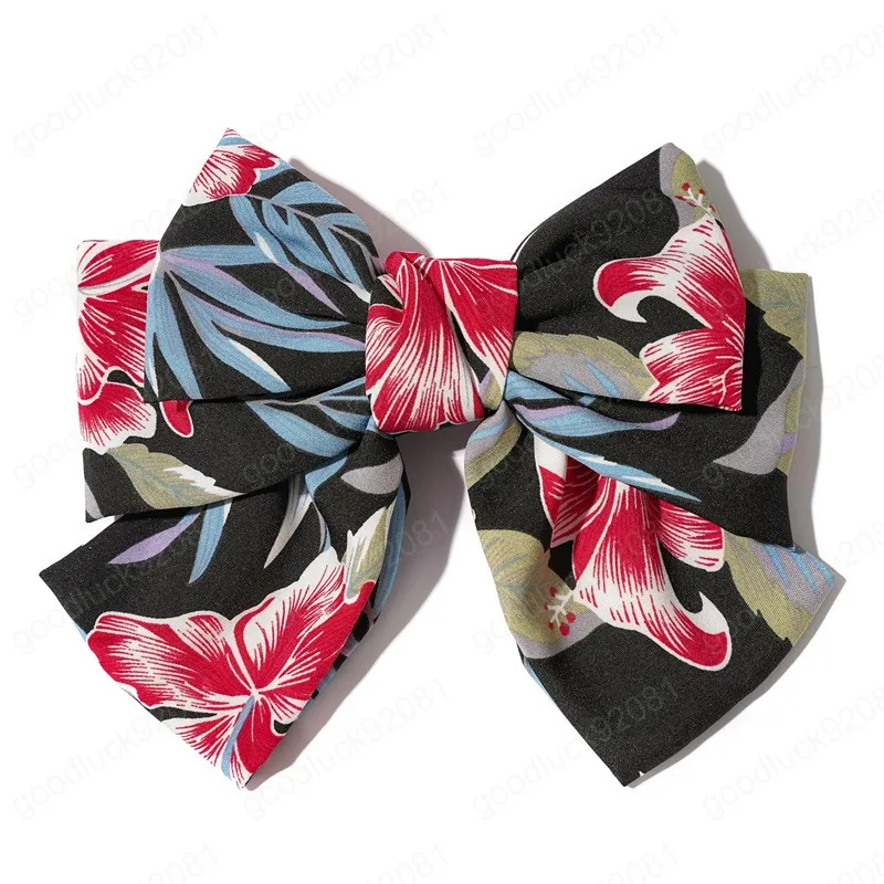 Boho Floral Print Layered Large Bow Hair Clip Big Bow Three Layer Hair Clips, Floral Printed Silver Plated  main image 2