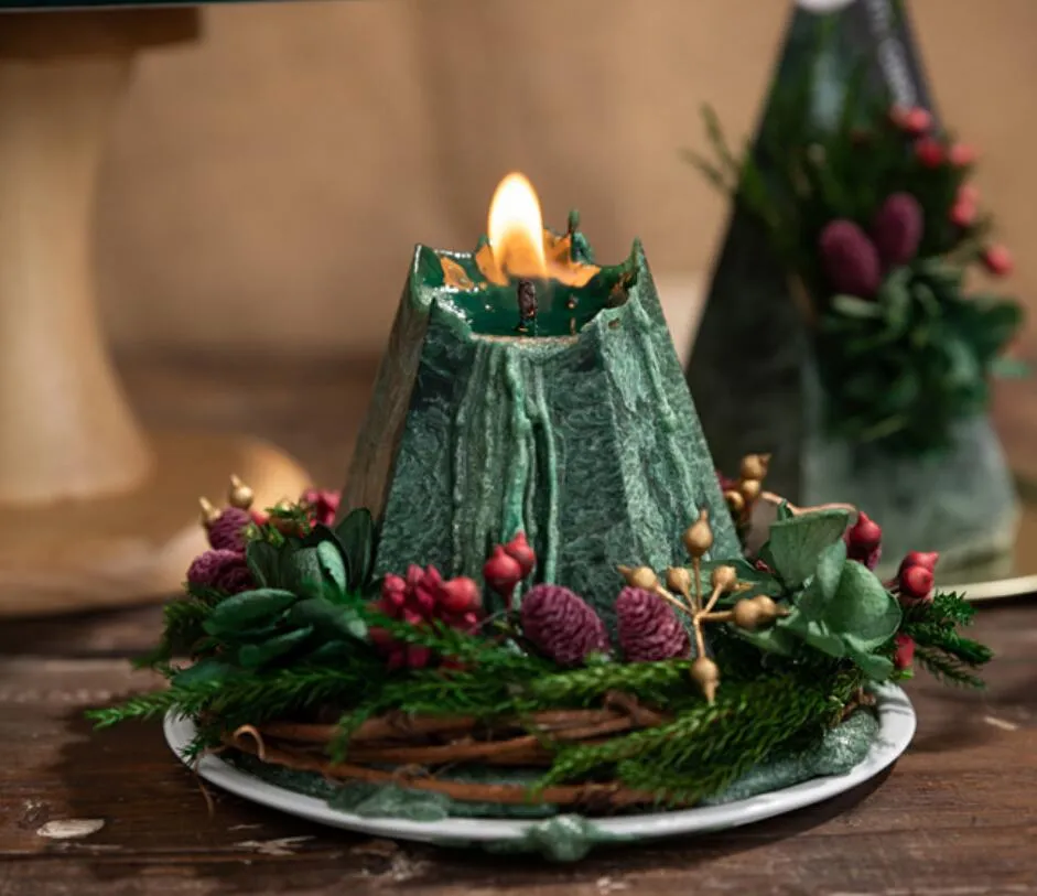 Velas perfumadas en forma de cono navideño, flor inmortalizada, cera de hielo de cinco puntos, caja de regalo de mano, decoración de ambiente. Múltiples festivales