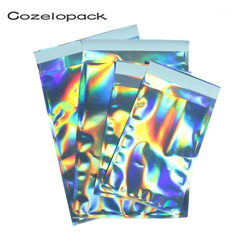 100st Laser Självtätning Plastkuvert Mailing Storage Bags Holografiska present Smycken Poly Adhesive Courier Packaging Bags1