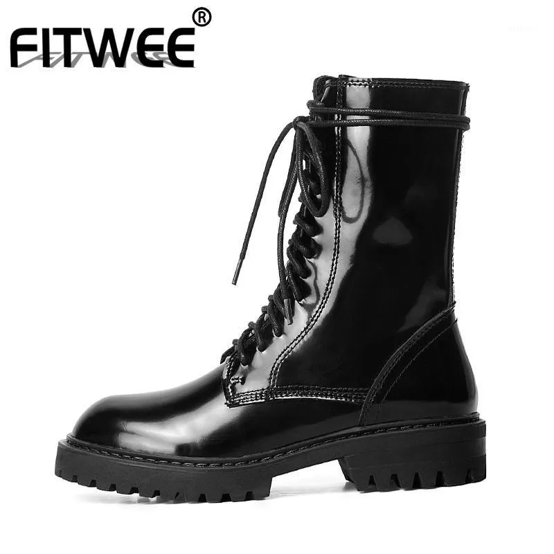 Fitwee Woman Knie High Stiefel Flat Heel Reißverschluss Band Frau Winter lange Stiefel coole modische Streetstyle-Schuhe Größe 34-431