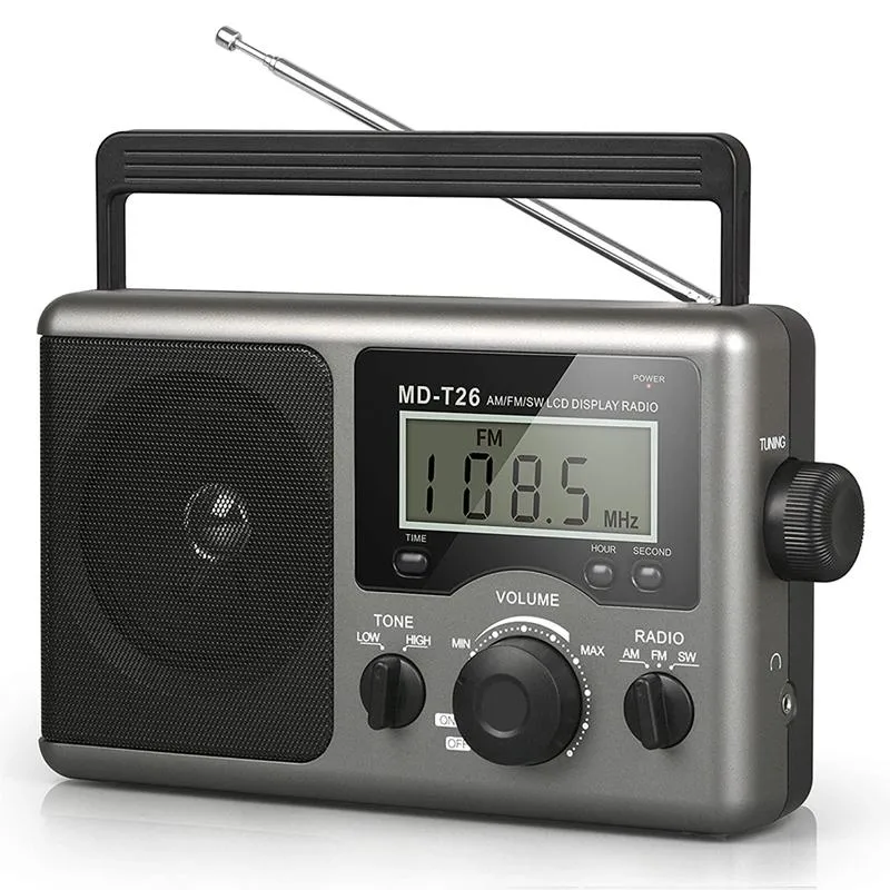 Радио коротковолновое радио, AM FM транзистор с приемом, настройки времени, большой динамик, разъем для наушников для подарка, старшего, дома